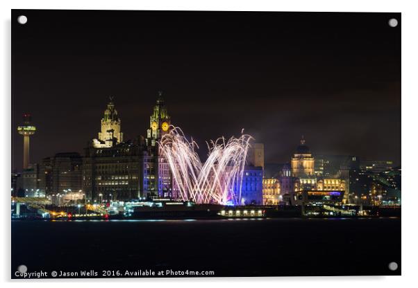 Fireworks on the Liverpool waterfront Acrylic by Jason Wells