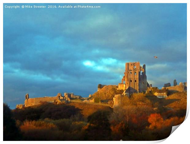 Corfe Castle in November Print by Mike Streeter