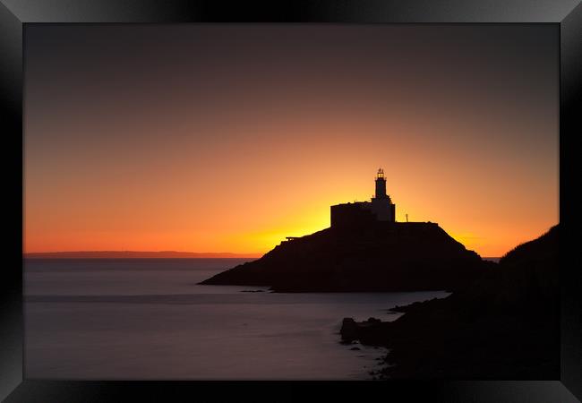 Golden sunrise over Mumbles lighthouse Framed Print by Leighton Collins