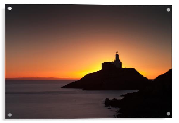 Golden sunrise over Mumbles lighthouse Acrylic by Leighton Collins