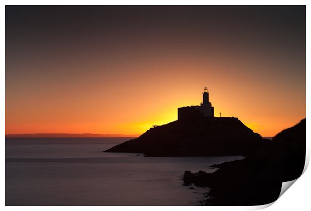 Golden sunrise over Mumbles lighthouse Print by Leighton Collins