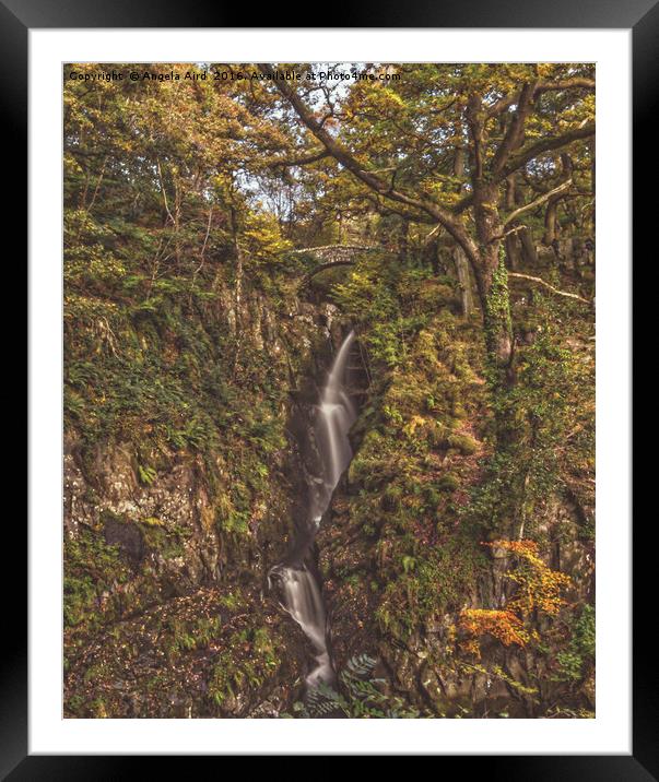 Autumnal Waterfall. Framed Mounted Print by Angela Aird