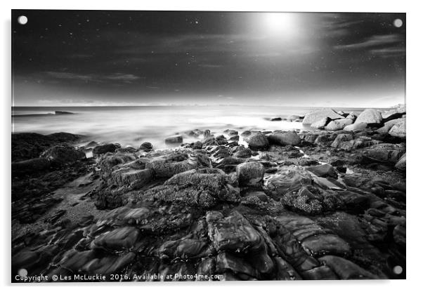 Majestic Scottish Rocky Beach Acrylic by Les McLuckie