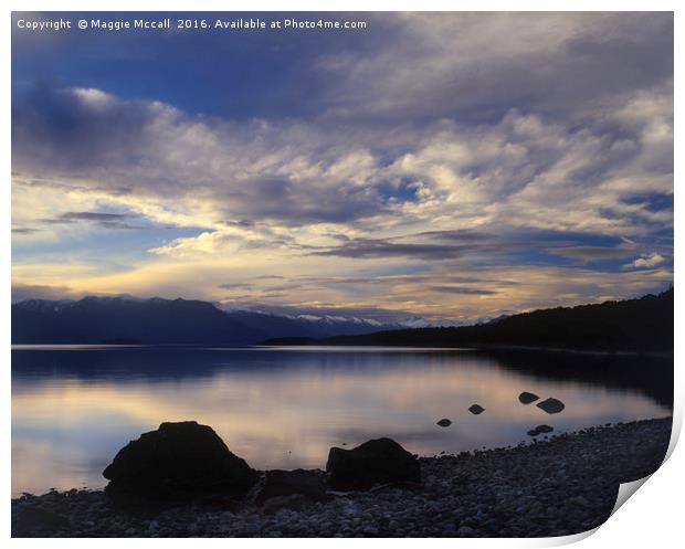 Lake Te Anau Sunset, New Zealand Print by Maggie McCall