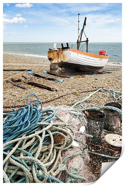 Rope, net, bins and boat Print by Stephen Mole