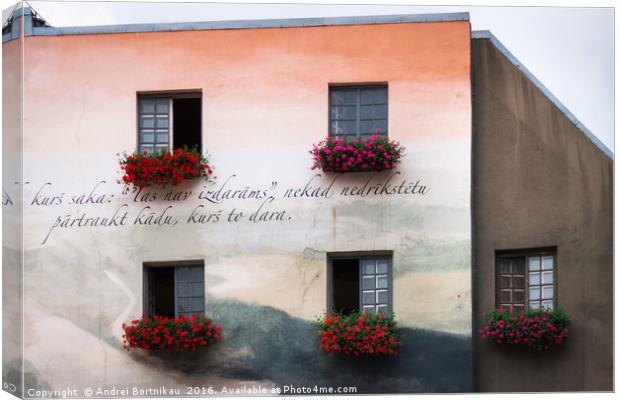 Windows in colored house, Dome square, Riga, Latvi Canvas Print by Andrei Bortnikau