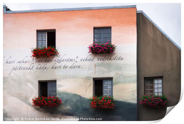 Windows in colored house, Dome square, Riga, Latvi Print by Andrei Bortnikau