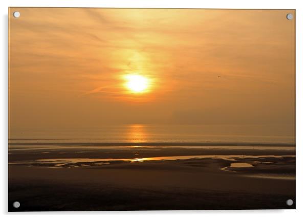 Sunset over Blackpool Beach  Acrylic by Tony Murtagh