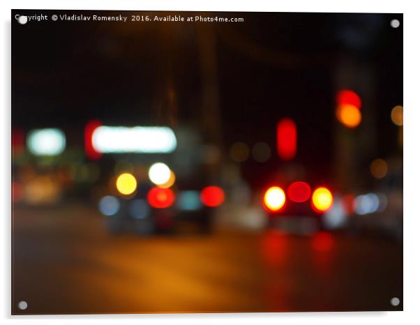 Defocused red and yellow lights on the night the t Acrylic by Vladislav Romensky