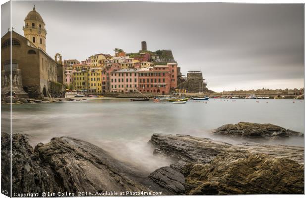 Cloudy Day in Vernazza, Italy Canvas Print by Ian Collins