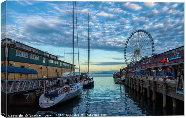Morning on Seattle Waterfront Canvas Print by jonathan nguyen
