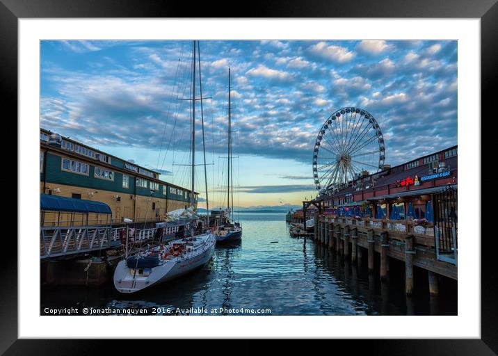 Morning on Seattle Waterfront Framed Mounted Print by jonathan nguyen