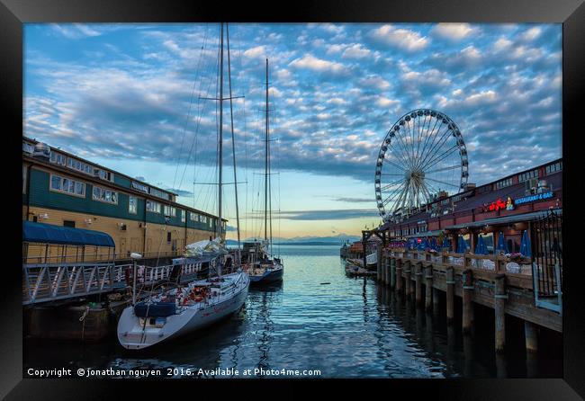 Morning on Seattle Waterfront Framed Print by jonathan nguyen