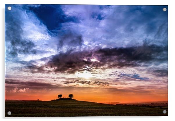Colourful cloudy sky sunset behind a small hill Acrylic by André Jorge