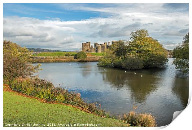 Caerphilly Castle, town of Caerphilly south Wales  Print by Nick Jenkins