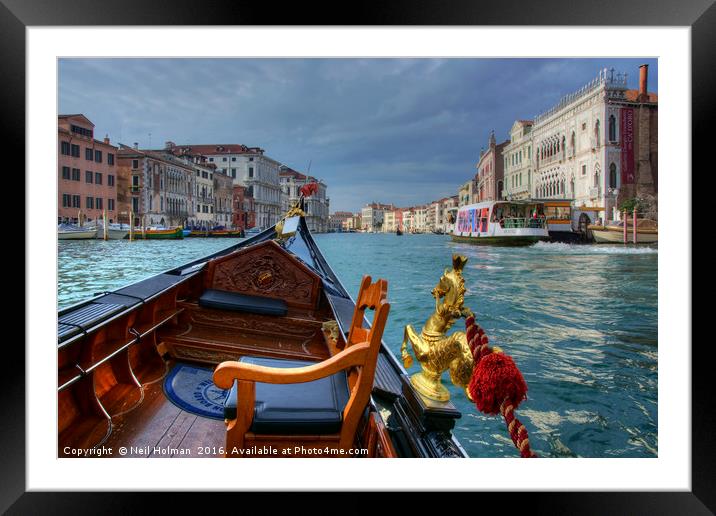 Gondola and the Grand Canal, Venice Framed Mounted Print by Neil Holman