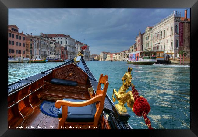 Gondola and the Grand Canal, Venice Framed Print by Neil Holman