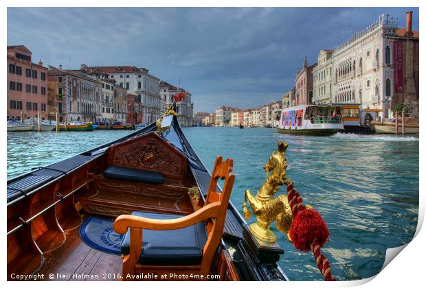 Gondola and the Grand Canal, Venice Print by Neil Holman