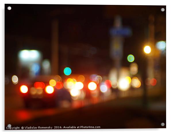 Abstract blur image of a night scene with bright l Acrylic by Vladislav Romensky