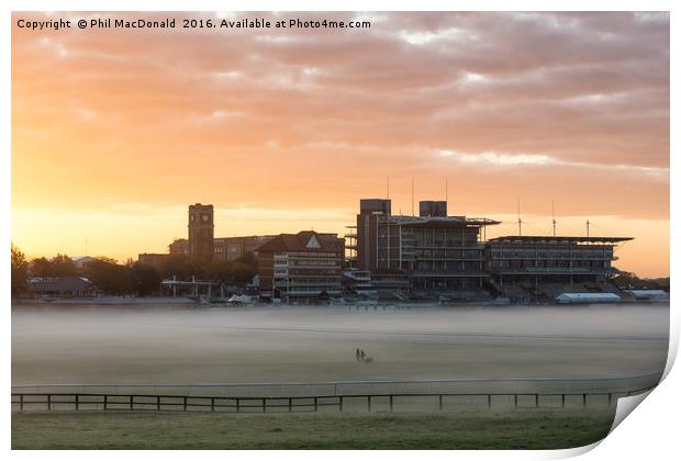 Knitting fog, Sunrise over York Racecourse Print by Phil MacDonald