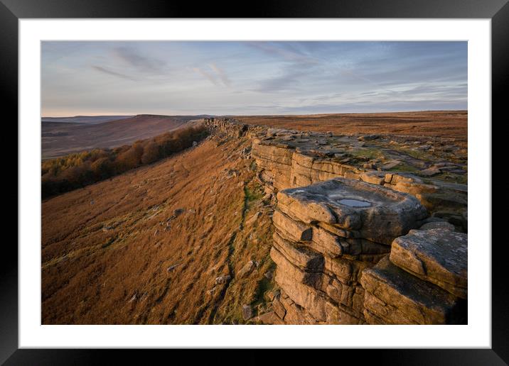 Stanage Edge Sunset  Framed Mounted Print by James Grant