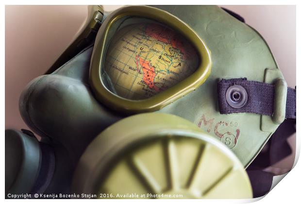 Part of World globe in WWII gas mask  Print by Ksenija Bozenko Stojan