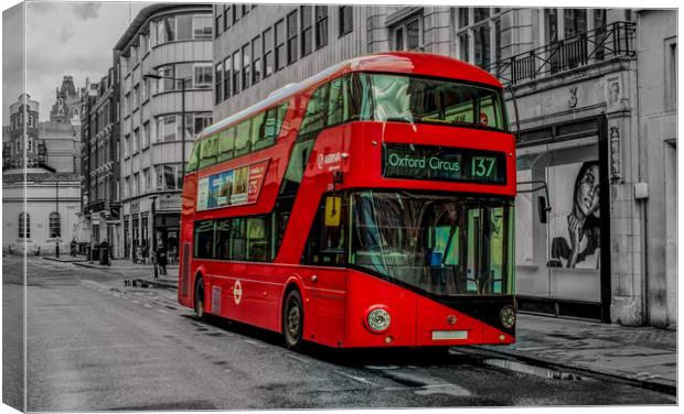 Red London Bus, London, Oxford Street,  Canvas Print by Bhupendra Patel