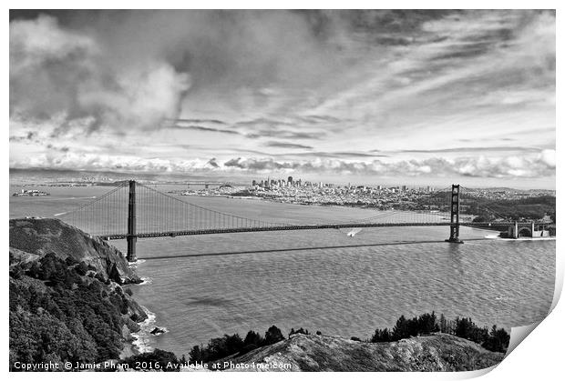 The world famous Golden Gate Bridge in San Francis Print by Jamie Pham
