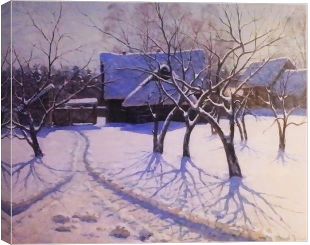 Russian farmhouse in the winter Canvas Print by Marianne Mhitaryan