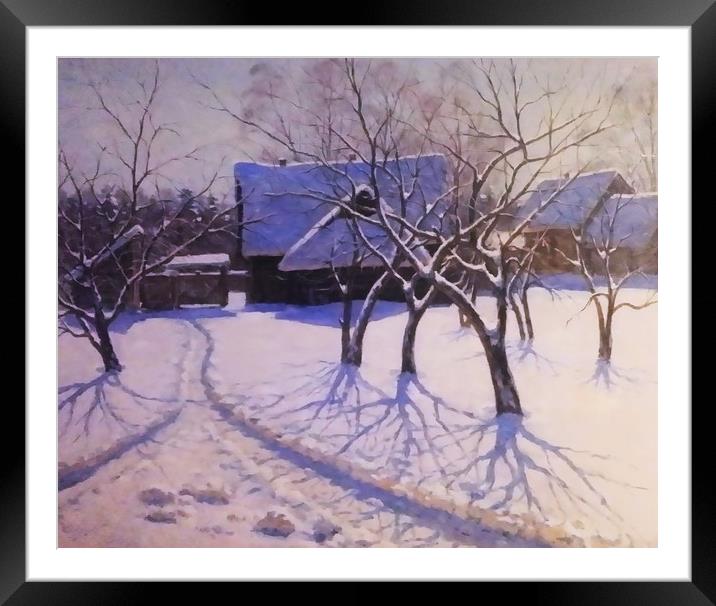 Russian farmhouse in the winter Framed Mounted Print by Marianne Mhitaryan