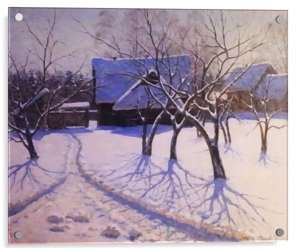 Russian farmhouse in the winter Acrylic by Marianne Mhitaryan