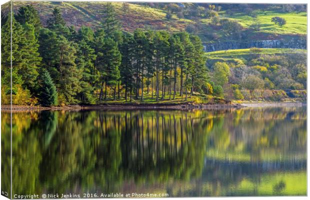 Pontsticill Reservoir and Reflections in the Breco Canvas Print by Nick Jenkins