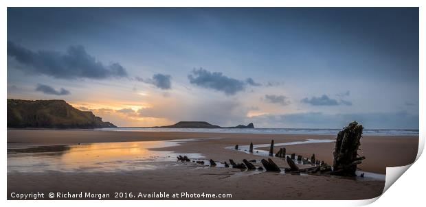 Helvetia wreck, Rhossili Bay Print by Richard Morgan