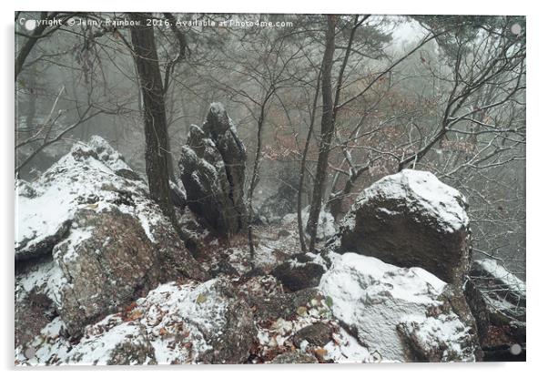 Misty Rocks.  In Mysterious Woods                  Acrylic by Jenny Rainbow