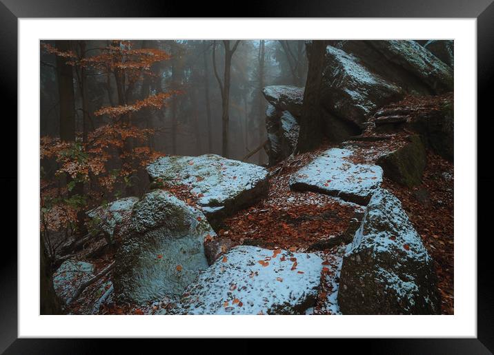 Gothic Rocks. In Mysterious Woods                  Framed Mounted Print by Jenny Rainbow