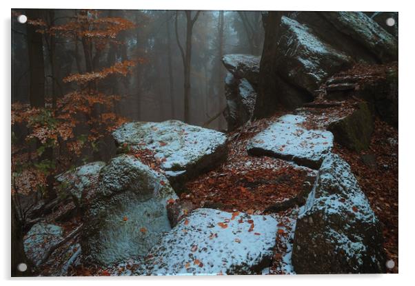 Gothic Rocks. In Mysterious Woods                  Acrylic by Jenny Rainbow