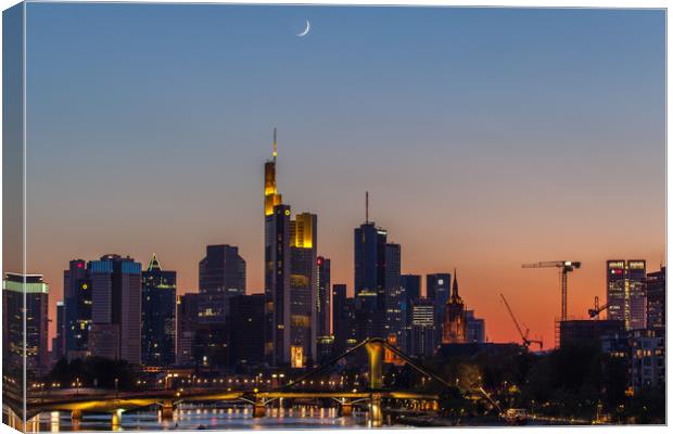 Skyline Frankfurt with moon Canvas Print by Thomas Schaeffer