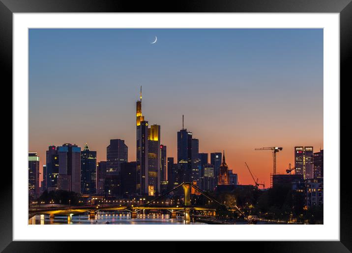 Skyline Frankfurt with moon Framed Mounted Print by Thomas Schaeffer