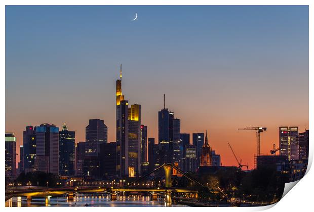 Skyline Frankfurt with moon Print by Thomas Schaeffer
