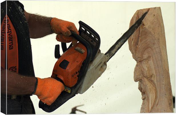 Wood carving with a chainsaw Canvas Print by Chris Day