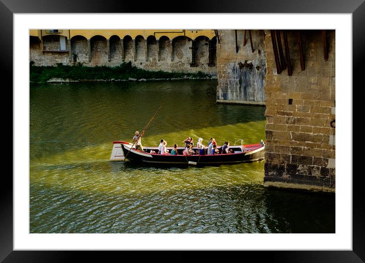Turist boat under Ponte vecchio Framed Mounted Print by Ranko Dokmanovic