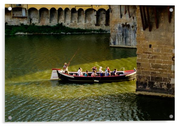 Turist boat under Ponte vecchio Acrylic by Ranko Dokmanovic