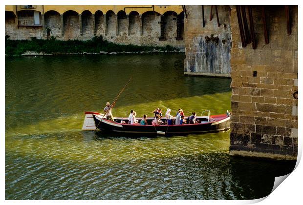 Turist boat under Ponte vecchio Print by Ranko Dokmanovic