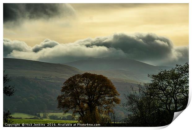 Angry Clouds riding high over the Brecon Beacons Print by Nick Jenkins