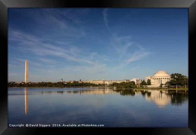 Jefferson Memorial and Washington Monument Framed Print by David Siggers