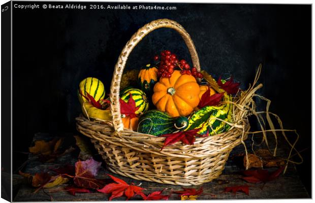 Autumn vegetables in a basket Canvas Print by Beata Aldridge