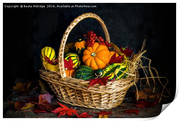 Autumn vegetables in a basket Print by Beata Aldridge
