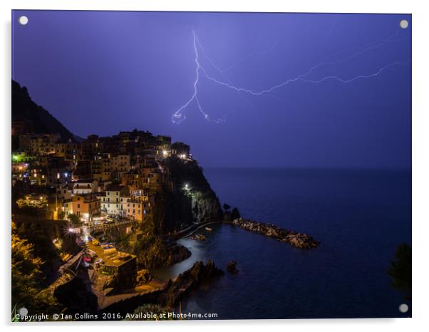 Lightning Storm Over Manarola II, Italy Acrylic by Ian Collins