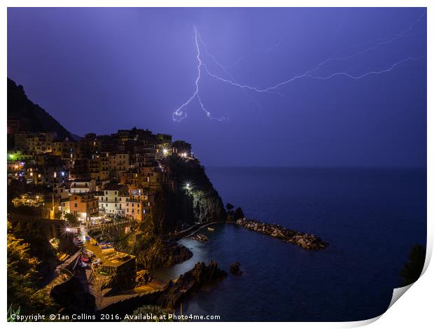 Lightning Storm Over Manarola II, Italy Print by Ian Collins