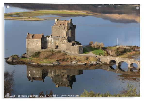 Eilean Donan Castle Reflections Acrylic by Maria Gaellman